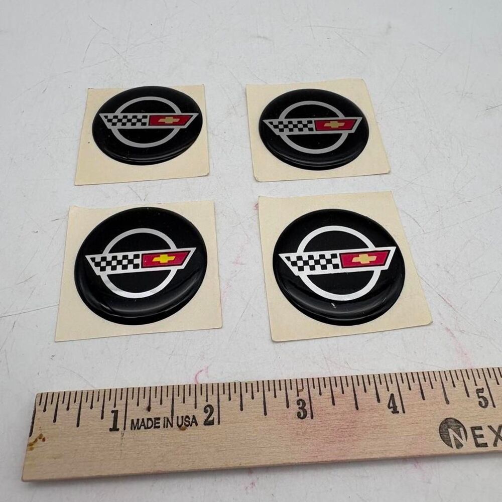 Vintage Corvette Crossed Flags Wheel Center Cap Emblems Set of 4